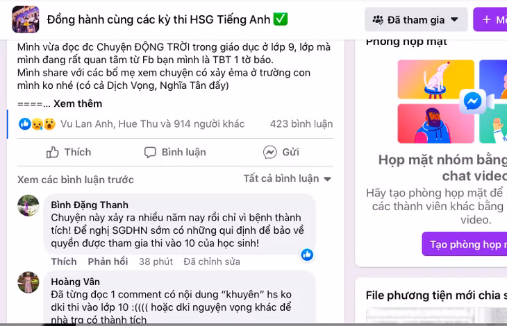 Thông tin làm dậy sóng cộng đồng phụ huynh Hà Nội. Ảnh: Chụp màn hình