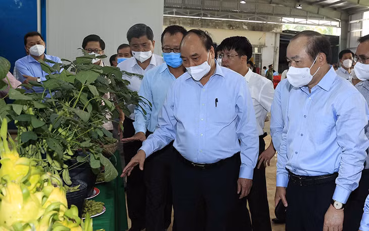 Chủ tịch nước Nguyễn Xuân Phúc thăm Hợp tác xã Mỹ Tịnh An, huyện Chợ Gạo,tỉnh Tiền Giang. (Ảnh TTXVN)