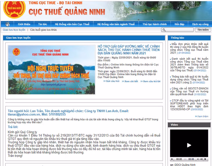 Hỗ trợ trực tuyến qua website Cục Thuế.