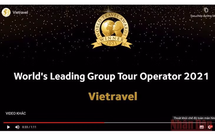 WTA công bố Vietravel giành chiến thắng ở hạng mục "Tập đoàn lữ hành hàng đầu thế giới 2021" (Ảnh chụp màn hình)