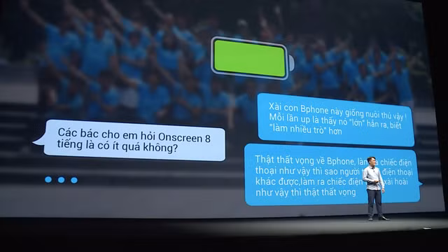 Mặc dù chỉ có dung lượng 3000mAh, nhưng BKAV rất tự tin về thời lượng sử dụng pin của Bphone (ảnh: BKAV)