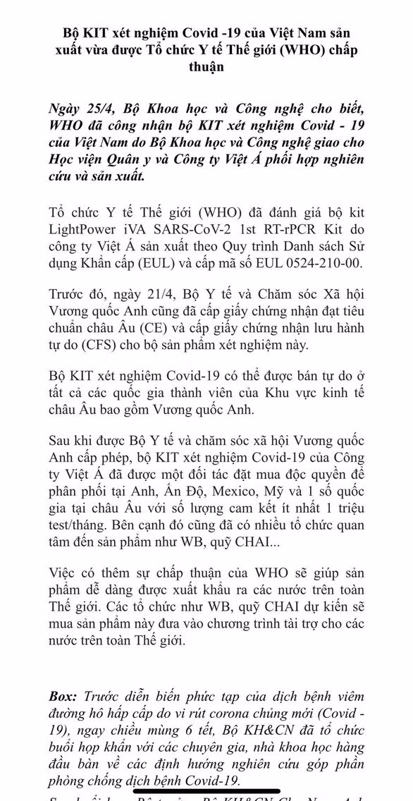 Bộ Khoa học và công nghệ: Thông tin sai WHO chấp thuận kit xét nghiệm của Việt Á là do... báo chí - Ảnh 2.