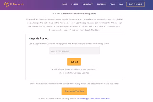 Thông báo trên trang chủ của Pi Network