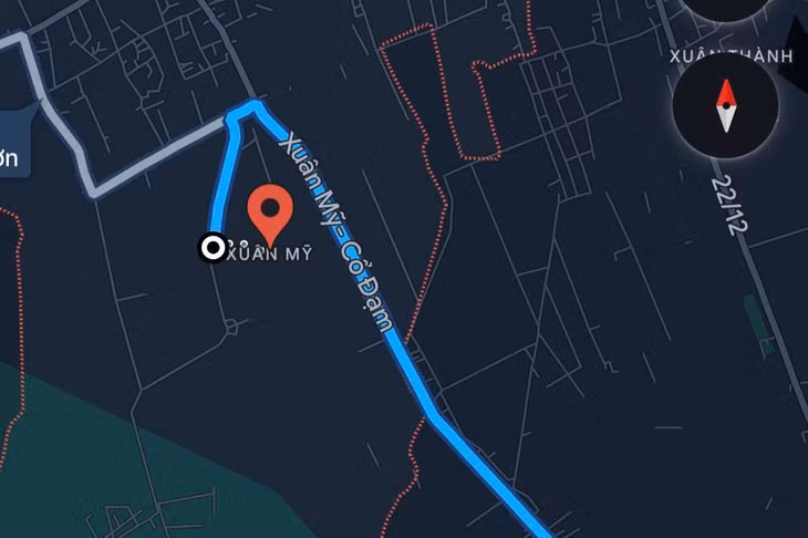 Khu vực xã Xuân Mỹ nơi phát hiện thi thể ông C. (Ảnh: Google maps)