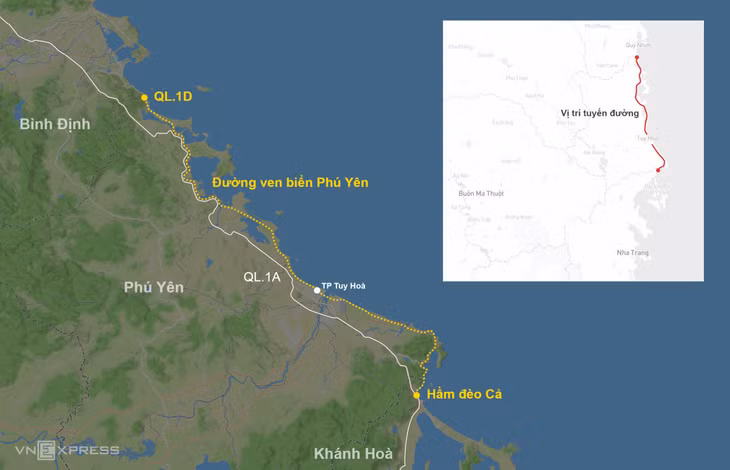 Hướng tuyến đường ven biển Phú Yên. Đồ hoạ: Khánh Hoàng