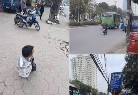 Hình ảnh người đàn ông khuyết tật bị xe buýt bỏ rơi trên đường phố TP. Vinh.