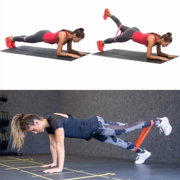 Bài tập plank với dây kháng lực. Đồ họa: Trang Hà