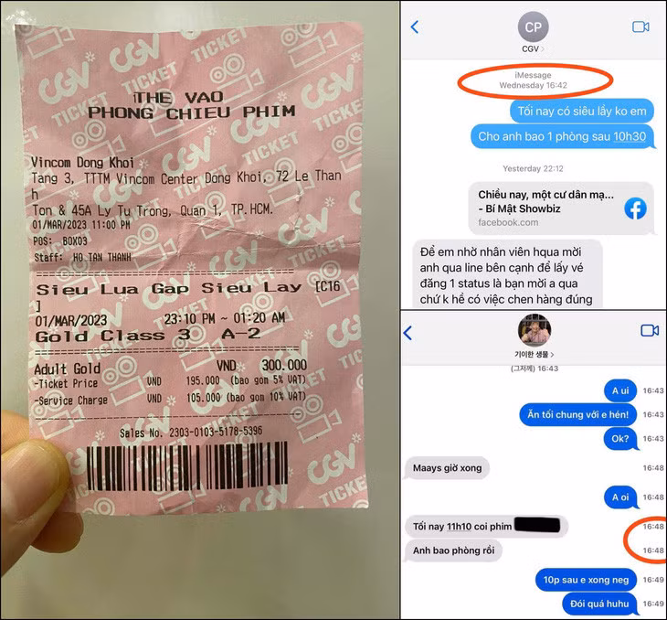 Trấn Thành tung vé xem phim lúc 23h10 ngày 1-3 và các tin nhắn về việc đặt vé trước - Ảnh: Facebook Trấn Thành