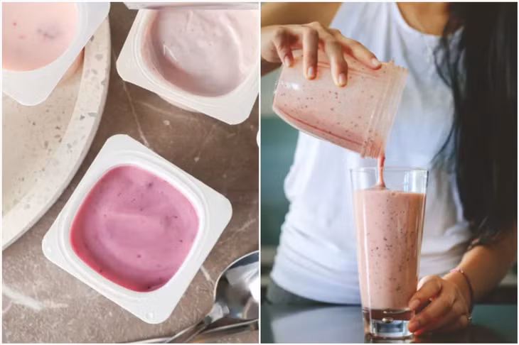 Sữa chua có hương vị, chất làm ngọt,... có thể làm giảm giá trị dinh dưỡng tiềm năng của món sinh tố. Đồ họa: Thanh Ngọc