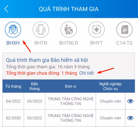 Cách xem thời gian chưa đóng BHXH, bảo hiểm thất nghiệp trên app VssID ảnh 2