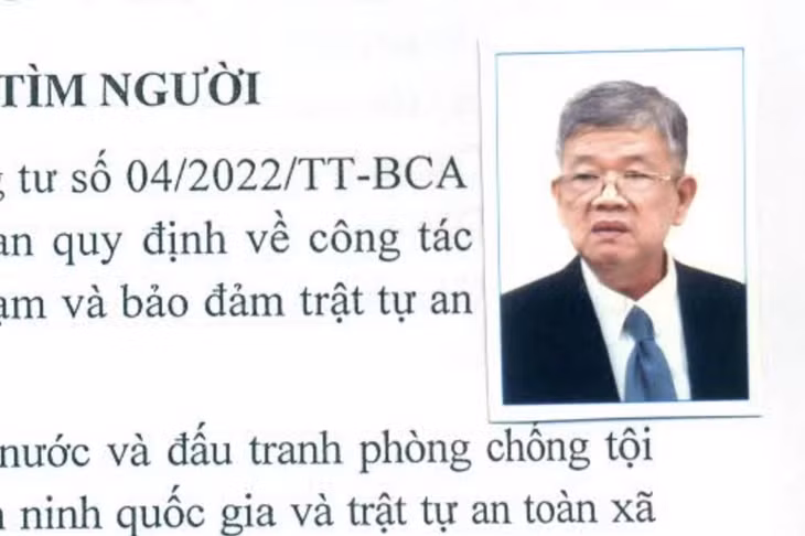 Ảnh ông Nguyễn Văn Miếng (57 tuổi, ngụ phường Trường Thọ, TP Thủ Đức, TPHCM) trong quyết định tìm người của Công an tỉnh Long An.