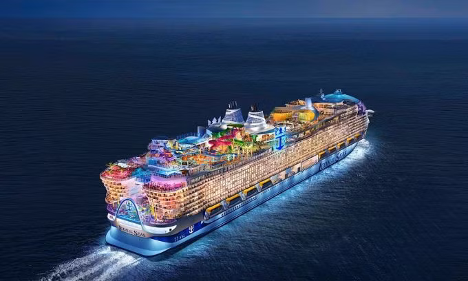 Mô phỏng Icon of the Seas khi hoàn thiện và đưa vào sử dụng trên biển. Ảnh: Royal Caribbean International