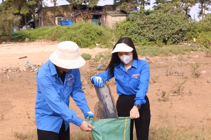 ...và thu gom rác làm sạch bờ biển.