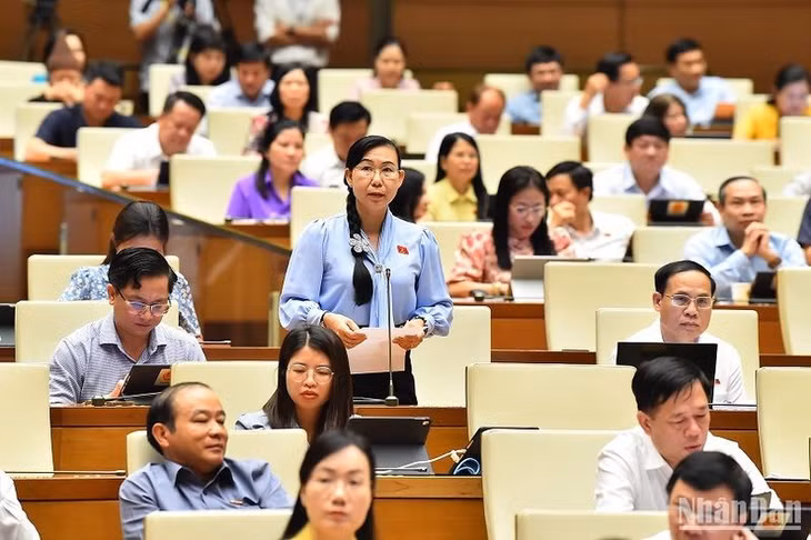 Đại biểu Phan Thị Mỹ Dung nêu vấn đề chất vấn. (Ảnh: THỦY NGUYÊN)