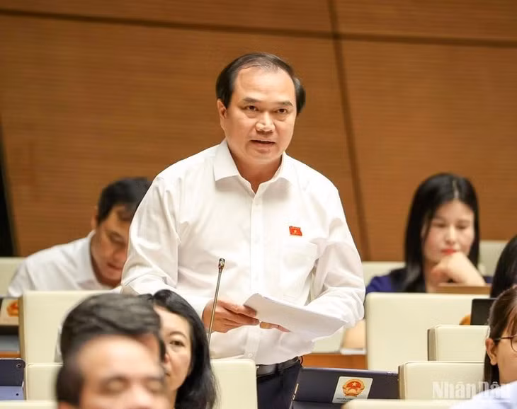 Đại biểu Nguyễn Công Hoàng (đoàn Thái Nguyên) phát biểu ý kiến ở hội trường. (Ảnh: DUY LINH)