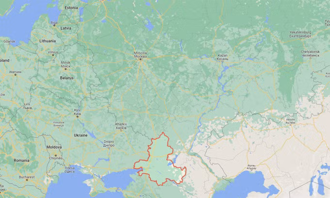 Vị trí tỉnh Rostov của Nga (khoanh màu đỏ). Đồ họa: Google