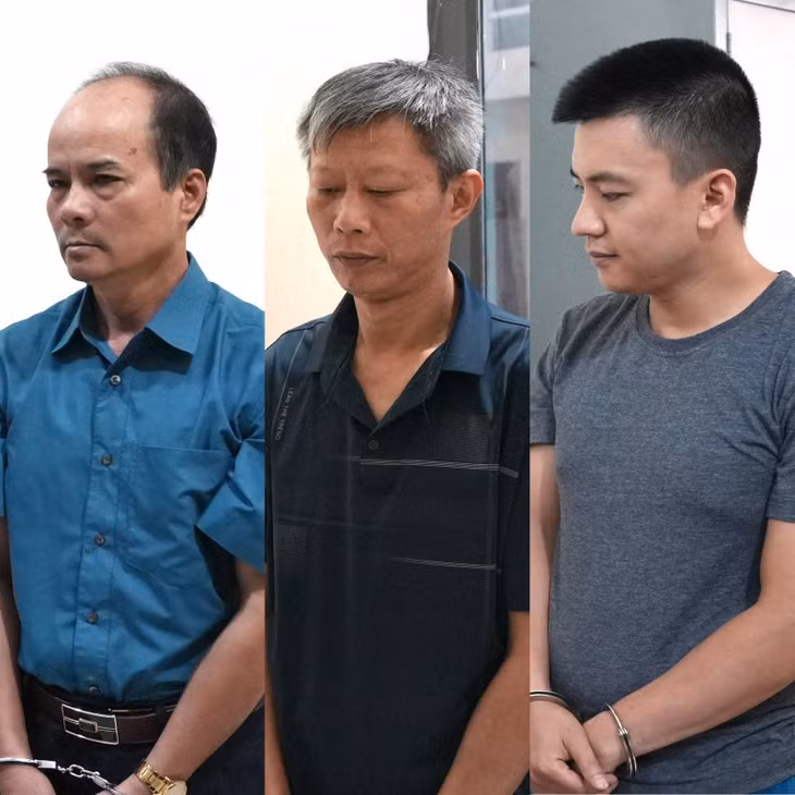 Từ trái qua: Bị can Lê Đức Thuần, Nguyễn Đức Đại và Nguyễn Thành Duy.