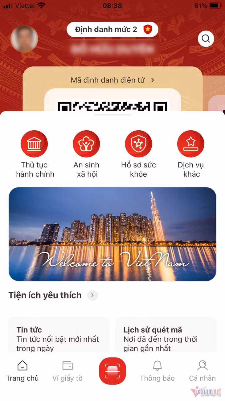 Tài khoản định danh điện tử mức 2 trên ứng dụng VNeID. Ảnh chụp màn hình