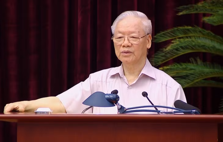 Tổng Bí thư Nguyễn Phú Trọng, Trưởng BCĐ Trung ương về phòng, chống tham nhũng, tiêu cực, phát biểu chỉ đạo tại hội nghị.