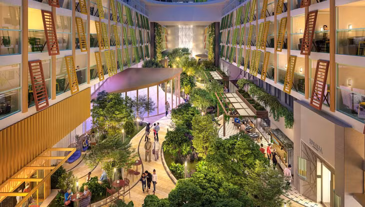 Mô phỏng khu vực công viên với nhiều cây xanh trên tàu. Ảnh: Royal Caribbean International