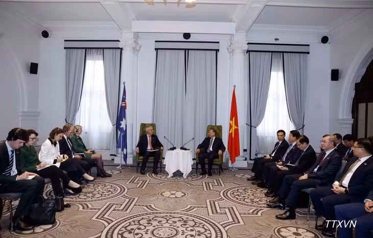 Tổng Bí thư, Chủ tịch nước Tô Lâm tiếp ông Nicholas Moore, Đặc phái viên của Chính phủ Australia về Đông Nam Á. (Ảnh: Thống Nhất/TTXVN)