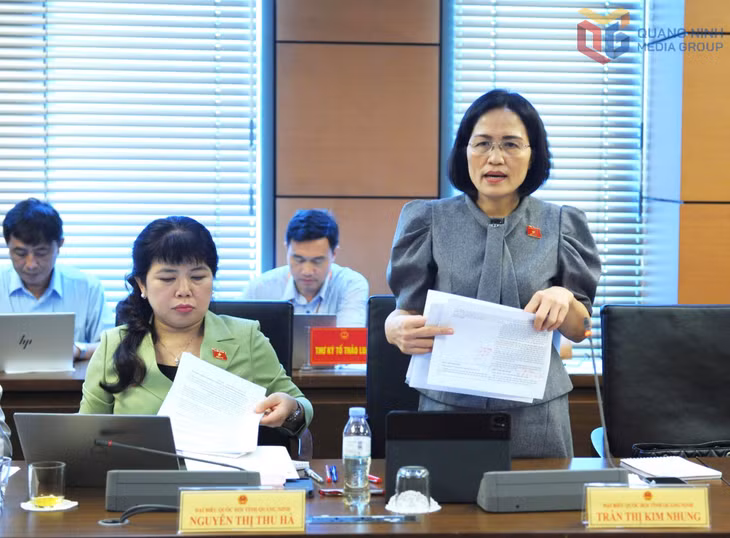 Đại biểu Trần Thị Kim Nhung, đại biểu hoạt động chuyên trách tại Ủy ban Pháp luật và Tư pháp của Quốc hội, ĐBQH tỉnh, phát biểu thảo luận.