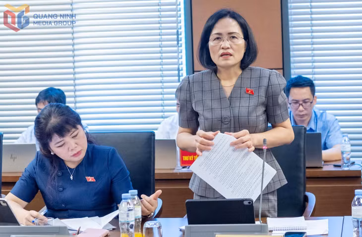 Đại biểu Trần Thị Kim Nhung, đại biểu hoạt động chuyên trách tại Ủy ban Pháp luật và Tư pháp của Quốc hội, ĐBQH tỉnh phát biểu thảo luận.