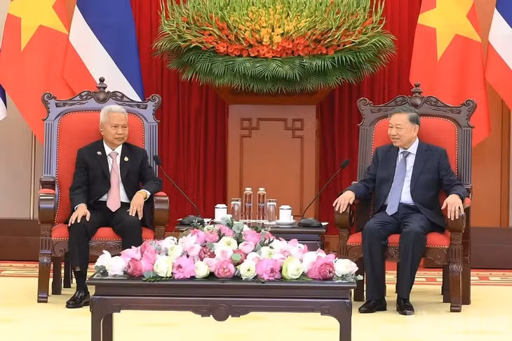 Tổng Bí thư, Chủ tịch nước Tô Lâm tiếp Chủ tịch Quốc hội kiêm Chủ tịch Hạ viện Vương quốc Thái Lan Sophon Zaram. (Ảnh: ĐĂNG KHOA)
