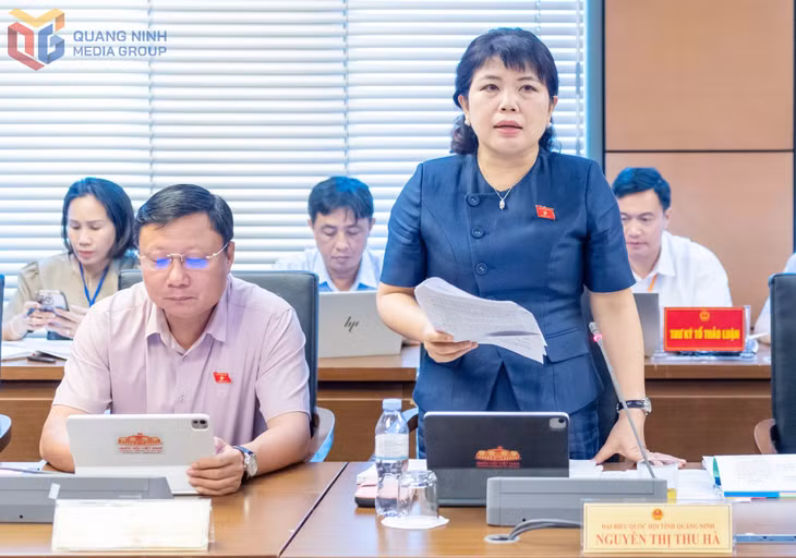 Đại biểu Nguyễn Thị Thu Hà, Phó Trưởng Đoàn ĐBQH tỉnh, phát biểu thảo luận.
