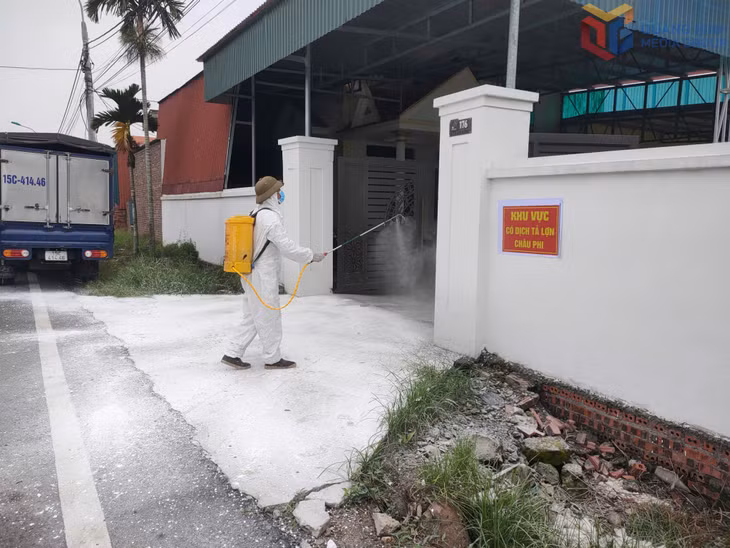 Khu vực chăn nuôi bị dịch bệnh được tiêu độc, khử trùng và khoanh vùng kiểm soát tại phường An Sinh. 