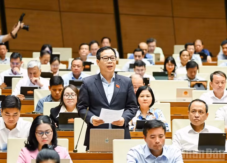 Đại biểu Đỗ Đức Hồng Hà (Đoàn thành phố Hà Nội) phát biểu tại hội trường. (Ảnh: DUY LINH)