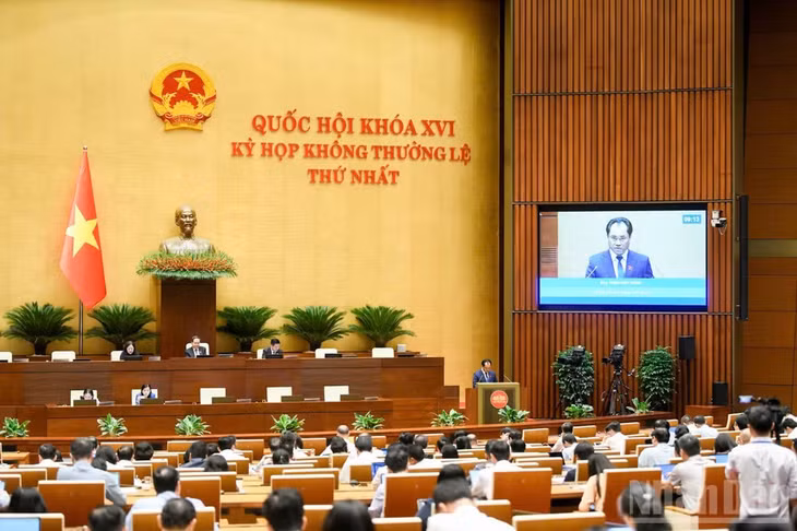 Bộ trưởng Nông nghiệp và Môi trường Trịnh Việt Hùng phát biểu giải trình, làm rõ một số vấn đề đại biểu Quốc hội nêu trong phiên thảo luận chiều 12/8. (Ảnh: DUY LINH)