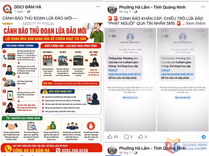 Thông tin cảnh báo thủ đoạn phạm tội trên không gian mạng được fanpage chính thống của các địa phương thường xuyên đăng tải.&nbsp;(Ảnh chụp màn hình)