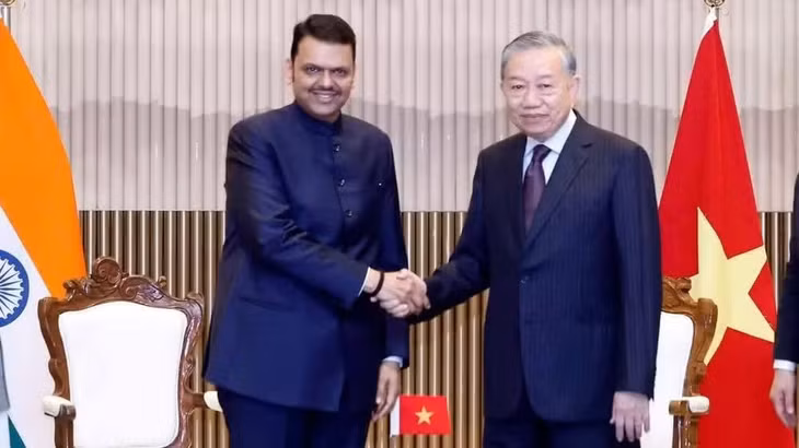 Tổng Bí thư, Chủ tịch nước Tô Lâm tiếp Thủ hiến bang Maharashtra Devendra Fadnavis. (Ảnh: TTXVN)
