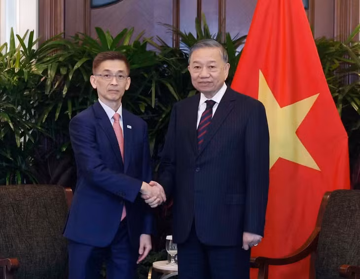 Tổng Bí thư, Chủ tịch nước Tô Lâm tiếp lãnh đạo Tập đoàn Sembcorp. (Ảnh: TTXVN)
