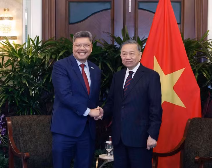 Tổng Bí thư, Chủ tịch nước Tô Lâm tiếp ông Bob Chi, Tổng Giám đốc điều hành Công ty SATS. (Ảnh: TTXVN)