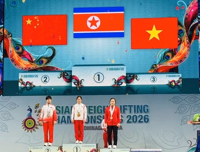 Lực sĩ cử tạ Quàng Thị Tâm có vị trí hạng 3 tại Giải châu Á 2026. Ảnh: Hoài Việt