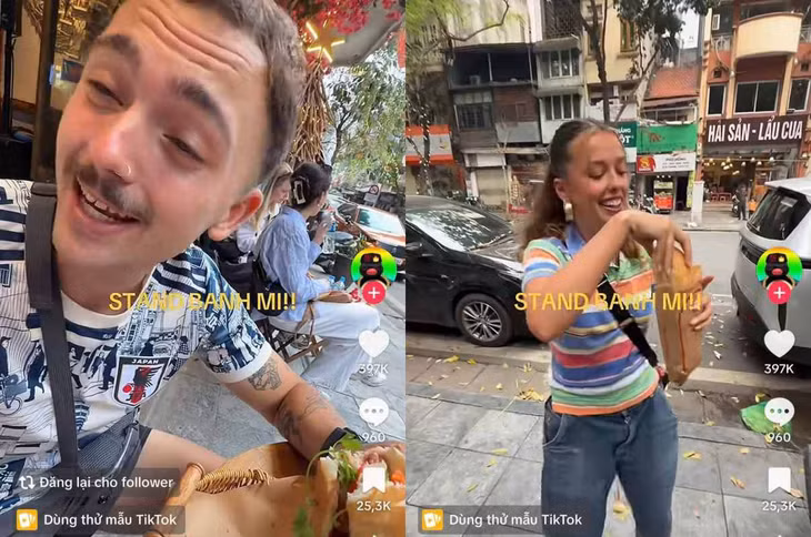 Trào lưu “Stand banh mi” gây sốt trên Tiktok. Ảnh: Cắt từ video