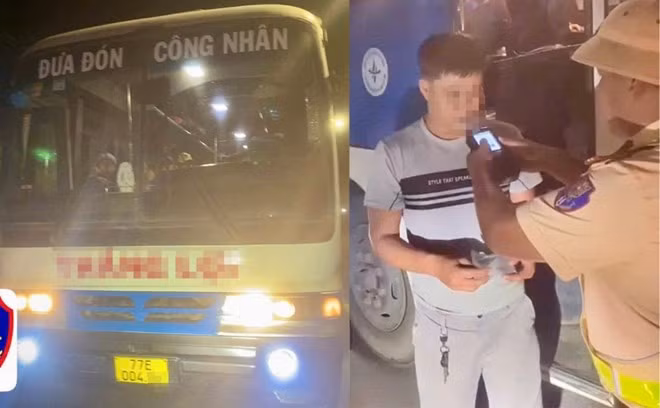 CSGT phát hiện tài xế xe chở công nhân vi phạm nồng độ cồn khi đang đưa công nhân về nhà. Ảnh: CSGT