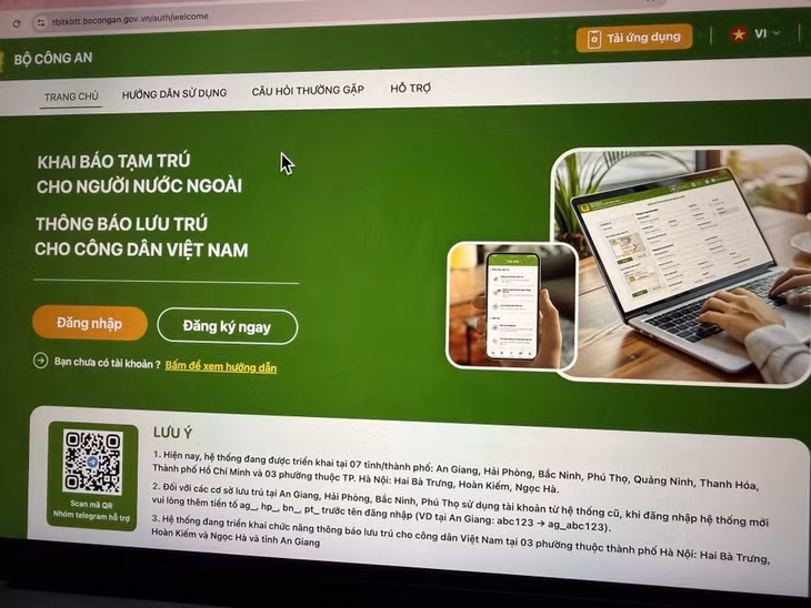 Trang web khai báo lưu trú, tạm trú mới của Bộ Công an.