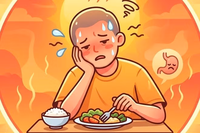 Thời tiết nắng nóng khiến nhiều người ăn uống kém hơn. Đồ họa: Thiện Nhân