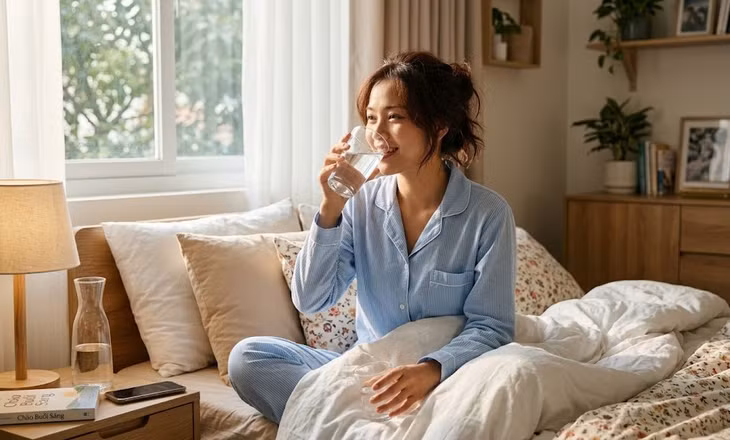 Uống một cốc nước vào buổi sáng giúp bù nước, hỗ trợ tuần hoàn và kích hoạt quá trình trao đổi chất.
