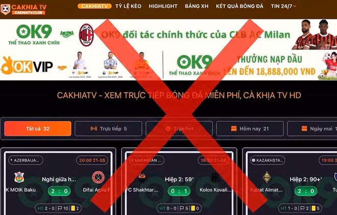 Các đối tượng sử dụng CakhiaTV, RakhoiTV, CaheoTV… để xâm phạm bản quyền bóng đá. Ảnh chụp màn hình