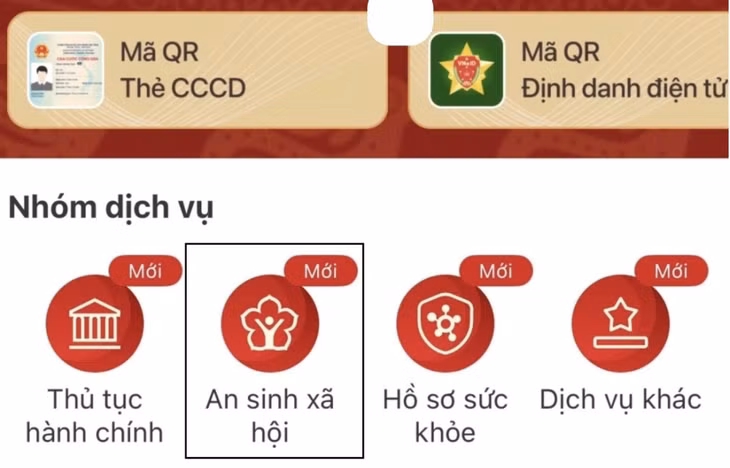 Mục An sinh xã hội nằm tại giao diện chính.