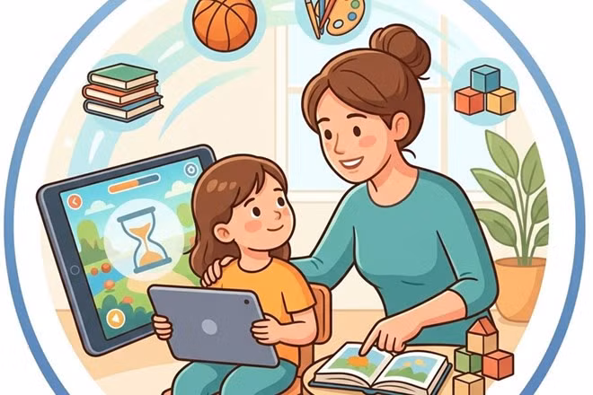 Cha mẹ nên làm gì khi trẻ dành quá nhiều thời gian cho màn hình. Đồ họa: Thiện Nhân