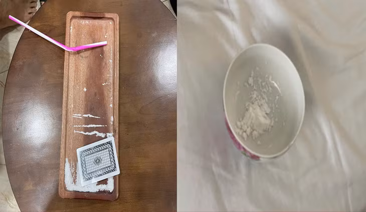 Tang vật thu giữ gồm số ma túy Ketamine cùng nhiều dụng cụ phục vụ việc sử dụng trái phép chất ma túy. Ảnh: CATP