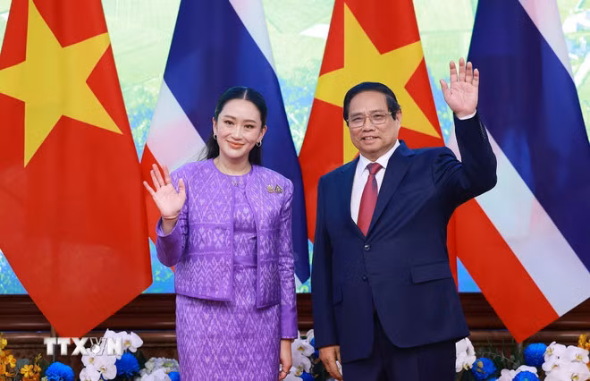 Thủ tướng Phạm Minh Chính và Thủ tướng Thái Lan Paetongtarn Shinawatra đồng chủ trì Kỳ họp lần thứ tư Nội các chung Việt Nam-Thái Lan. (Ảnh: Dương Giang/TTXVN)
