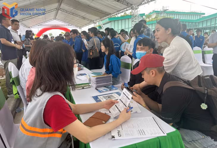 Học sinh, sinh viên và người lao động tìm hiểu thông tin tuyển dụng.