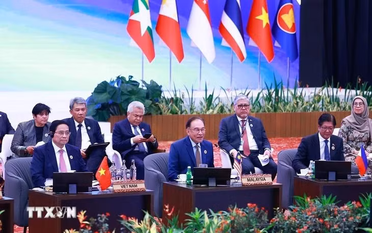 Thủ tướng Phạm Minh Chính dự phiên Đối thoại của lãnh đạo ASEAN với đại diện Hội đồng liên Nghị viện ASEAN (AIPA). (Ảnh: Dương Giang/TTXVN)