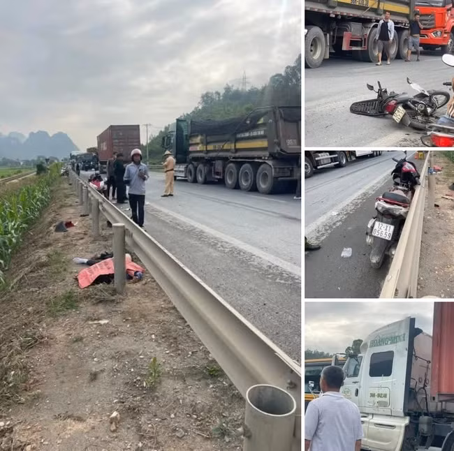 Hiện trường vụ tai nạn khiến 1 người tử vong, 1 người bị thương trên QL1A.